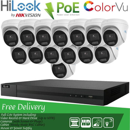 HIKVISION COLORVU POE CCTV SYSTEM IP UHD 8MP NVR 4K 5MP 24/7 COLORVU CAMERA KIT 16CH NVR 14x Cameras (white) 1TB HDD