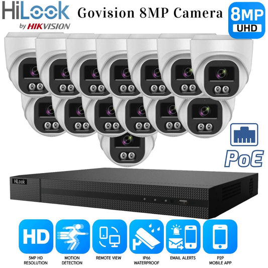 8MP HIKVISION COLORVU AUDIO CCTV SYSTEM IP POE NVR 4K CAMERA MIC NIGHTVISION KIT 16CH NVR 14xCameras (white) 1TB HDD