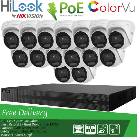 HIKVISION COLORVU POE CCTV SYSTEM IP UHD 8MP NVR 4K 5MP 24/7 COLORVU CAMERA KIT 16CH NVR 15x Cameras (white) 1TB HDD