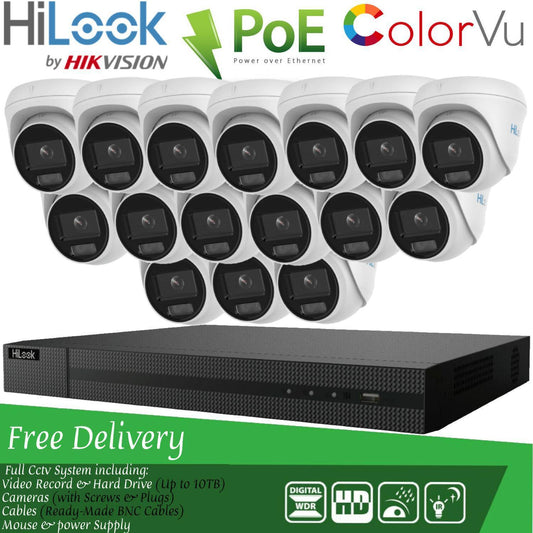 HIKVISION COLORVU POE CCTV SYSTEM IP UHD 8MP NVR 4K 5MP 24/7 COLORVU CAMERA KIT 16CH NVR 16x Cameras (white) 1TB HDD