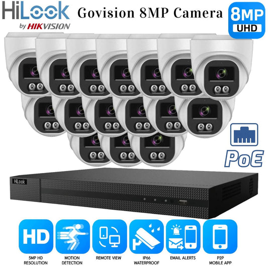 8MP HIKVISION COLORVU AUDIO CCTV SYSTEM IP POE NVR 4K CAMERA MIC NIGHTVISION KIT 16CH NVR 16xCameras (white) 1TB HDD