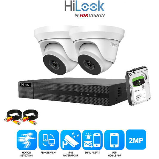 Hilook 2MP Full CCTV Security System. 4CH DVR and 2x outdoor low light cameras and 1TB HDD