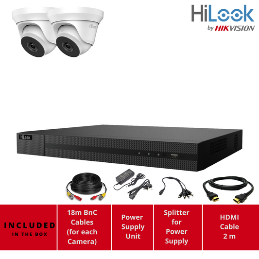 HIKVISION HD CCTV SYSTEM 2MP 8CH DVR OUTDOOR IP66 40M LOW LIGHT CAMERA 2x Cameras (white) 2TB HDD