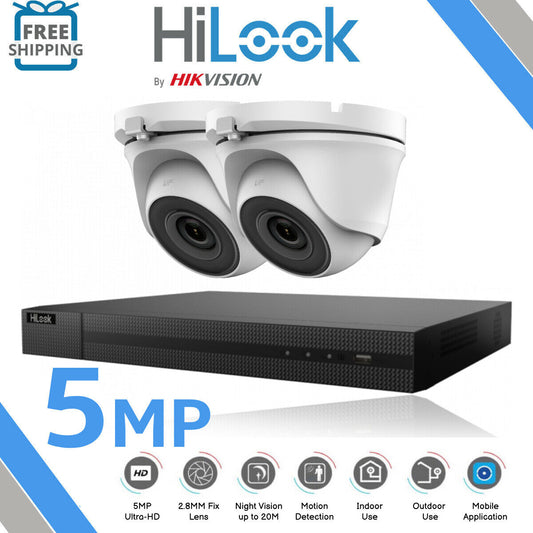 CCTV ULTRA HD 5MP NIGHTVISION OUTDOOR DVR HIK-CONNECT HOME SECURITY SYSTEM KIT 4CH DVR 2x Cameras (white) 1TB HDD