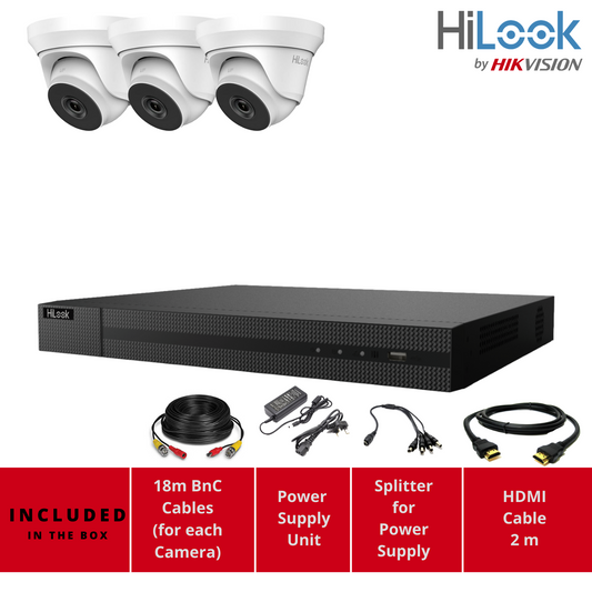 HIKVISION HD CCTV SYSTEM 2MP 8CH DVR OUTDOOR IP66 40M LOW LIGHT CAMERA 3x Cameras (white) 1TB HDD