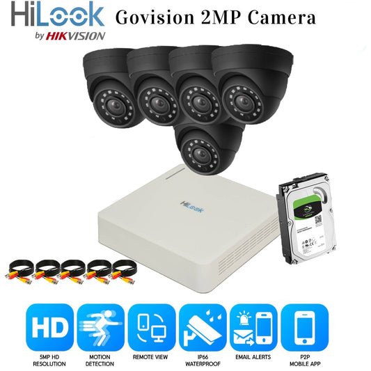 Hikvision Home Outdoor CCTV Security Camera System Kit HD 1080P 4CH DVR IR Night 8CH DVR 5xCameras (gray) 500GB HDD