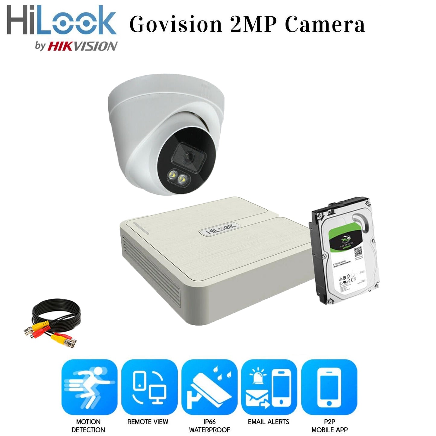 Hikvision Hilook CCTV System  audio  2MP 1080 camera  kit  In/Out door ColorVu  4ch DVR( DVR-104G) 1x Camera 1TB HDD