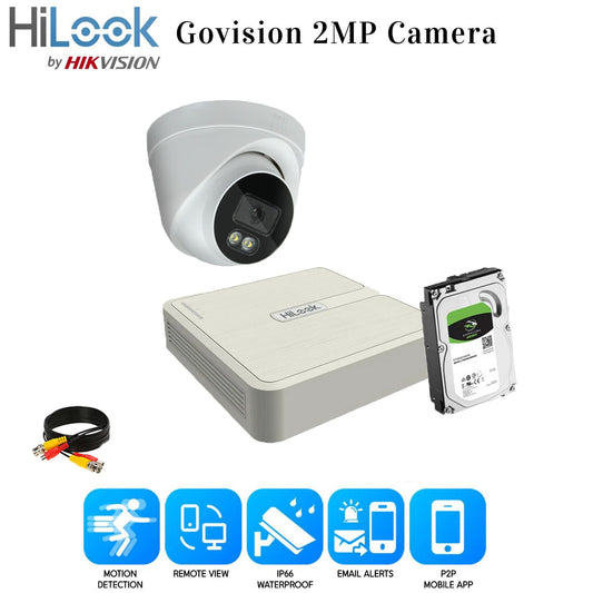 Hikvision In/Out door Hikvision ColorVu CCTV System Hilook audio mic 2MP 1080 camera kit 4ch DVR 1x Camera 1TB HDD