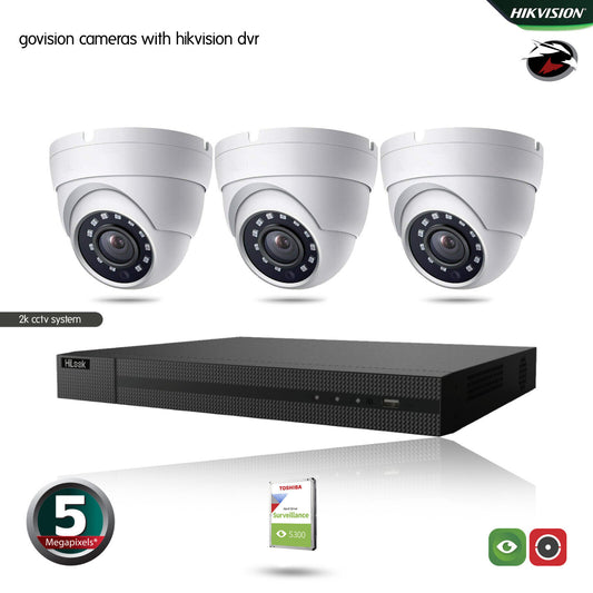 HIKVISION 5MP CCTV FULL HD NIGHT VISION OUTDOOR DVR HOME SECURITY SYSTEM KIT UK 4CH DVR 3xCameras (white) 2TB HDD
