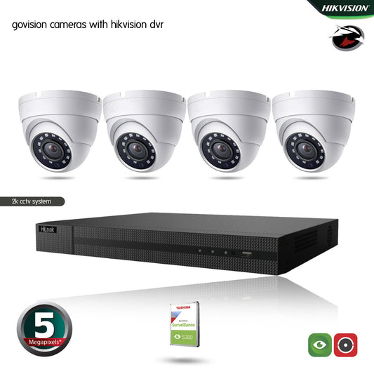 HIKVISION 5MP CCTV FULL HD NIGHT VISION OUTDOOR DVR HOME SECURITY SYSTEM KIT UK 4CH DVR 4xCameras (white) 1TB HDD