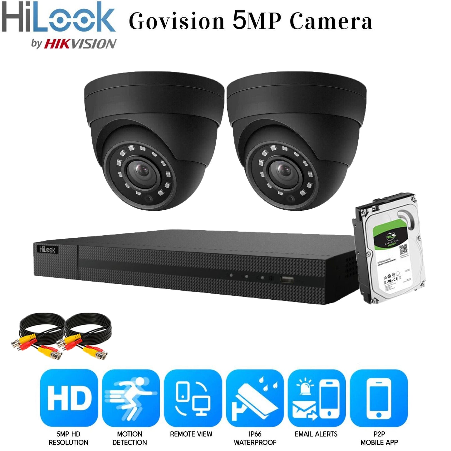 Hikvision 5MP CCTV full HD night vision outdoor DVR home security system kit UK 4ch DVR 2xCameras (gray) 1TB HDD