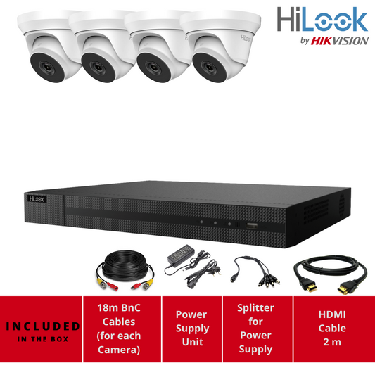 HIKVISION HD CCTV SYSTEM 2MP 4CH DVR OUTDOOR IP66 40M LOW LIGHT CAMERA 4x Cameras (white) 1TB HDD