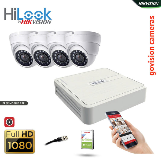 HIKVISION CCTV SYSTEM FULL HD DVR HD OUTDOOR CAMERA HOME SECURITY KIT 8CH DVR 4xCameras (white) 2TB HDD
