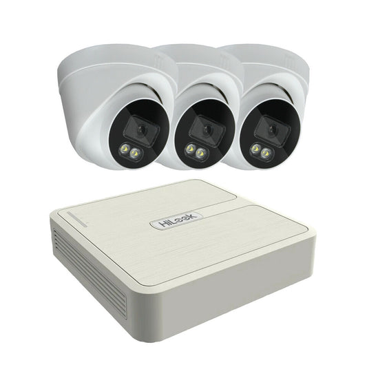 IN/OUTDOOR HIKVISION COLORVU CCTV SYSTEM HILOOK AUDIO MIC 2MP 1080CAMERA KIT 4CH DVR 3x Cameras 1TB HDD