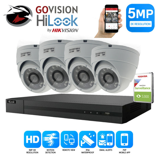 HIKVISION CCTV 1080P HD 5MP IR NIGHT VISION OUTDOOR DVR HOME SECURITY SYSTEM KIT 4CH DVR 4x Cameras (white) 1TB HDD