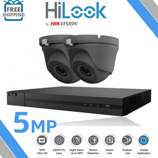 CCTV ULTRA HD 5MP NIGHTVISION OUTDOOR DVR HIK-CONNECT HOME SECURITY SYSTEM KIT 4CH DVR 2x Cameras (grey) 2TB HDD