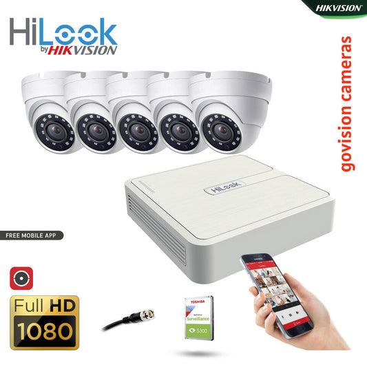 HIKVISION CCTV SYSTEM FULL HD DVR HD OUTDOOR CAMERA HOME SECURITY KIT 8CH DVR 5xCameras (white) 1TB HDD