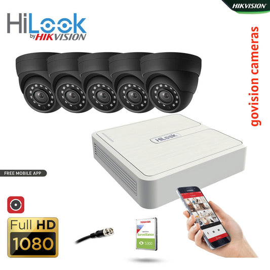 HIKVISION CCTV SYSTEM FULL HD DVR HD OUTDOOR CAMERA HOME SECURITY KIT 8CH DVR 5xCameras (gray) 1TB HDD