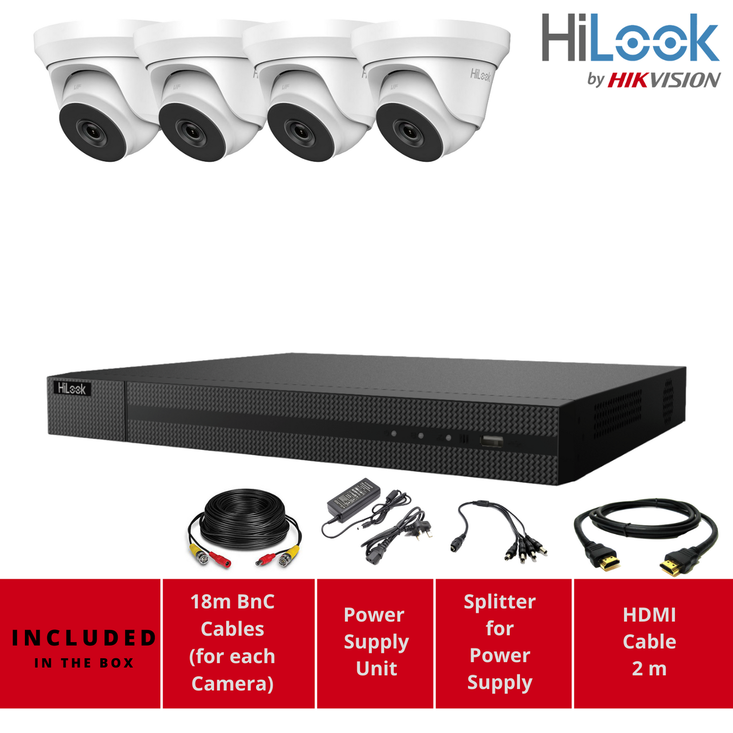 Hilook 2MP Full CCTV Security System. 8CH DVR and 4x Low Light Cameras and 1TB HDD