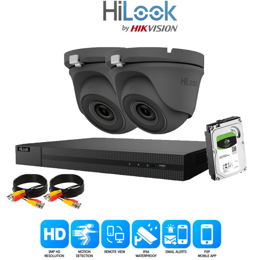 Hilook 2MP DVR Full CCTV Security System. 4CH DVR and  2x Dome Cameras and 1TB HDD