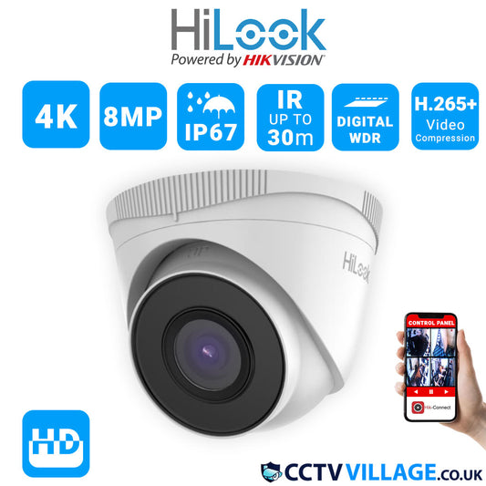 Hilook Hikvision 8MP 4K Fixed Turret Network Camera PoE UHD AUDIO Camera IP67 IPC-T280H