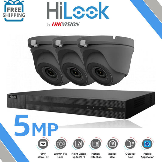 CCTV ULTRA HD 5MP NIGHTVISION OUTDOOR DVR HIK-CONNECT HOME SECURITY SYSTEM KIT 4CH DVR 3x Cameras (grey) 1TB HDD