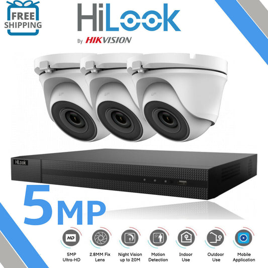CCTV ULTRA HD 5MP NIGHTVISION OUTDOOR DVR HIK-CONNECT HOME SECURITY SYSTEM KIT 4CH DVR 3x Cameras (white) 1TB HDD