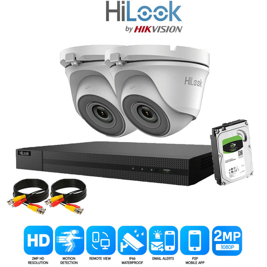 Hilook 2MP Full CCTV Security System. 4CH DVR and 2 Dome cameras and 1TB HDD