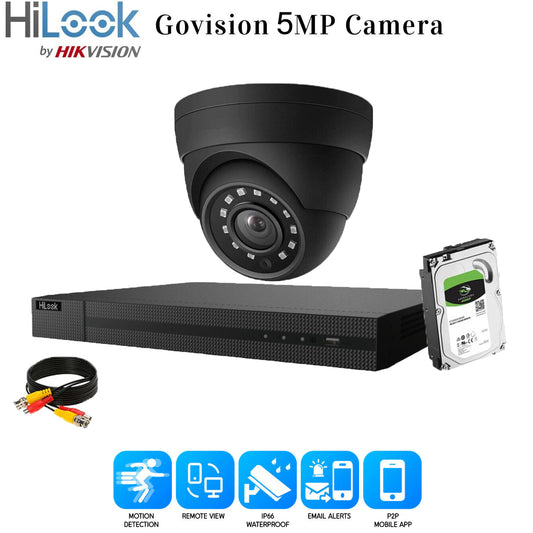 HIKVISION HILOOK CCTV SYSTEM 5MP DVR OUTDOOR NIGHTVISION SECURITY HD CAMERA KIT 4CH DVR 1xCameras 1TB HDD