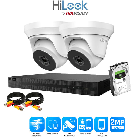 Hilook  2MP Full CCTV Security System. 8CH DVR and  2x Outdoor Low Light Cameras and 1TB HDD