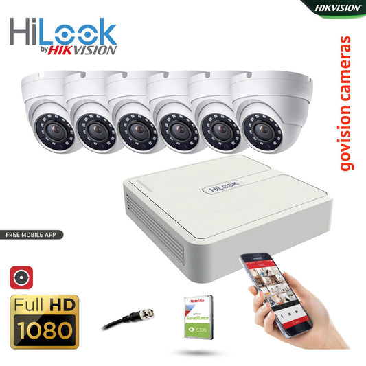 HIKVISION CCTV SYSTEM FULL HD DVR HD OUTDOOR CAMERA HOME SECURITY KIT 8CH DVR 6xCameras (white) 1TB HDD