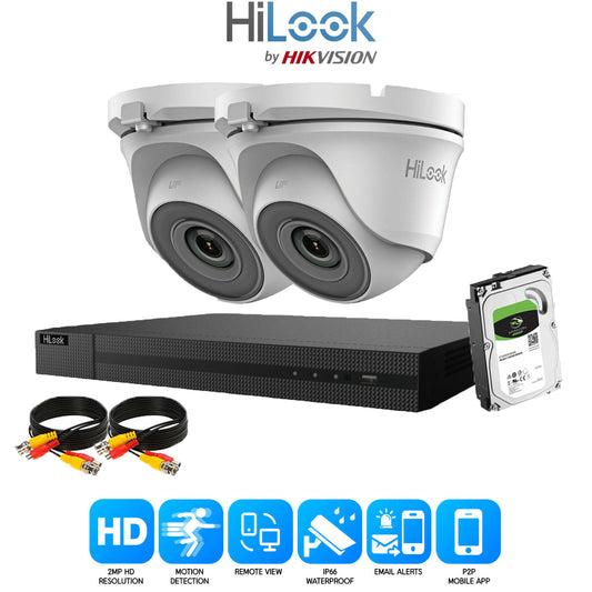 Hilook 2MP Full CCTV Security System. 4CH DVR and  2x Turret Cameras and 2TB HDD