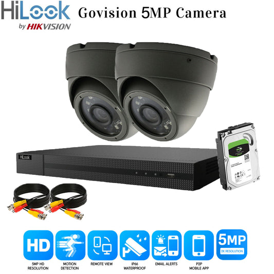 HIKVISION CCTV 1080P HD 5MP IR NIGHT VISION OUTDOOR DVR HOME SECURITY SYSTEM KIT 4CH DVR 2x Cameras (grey) 1TB HDD