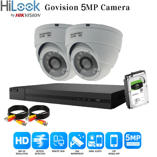 HIKVISION CCTV 1080P HD 5MP IR NIGHT VISION OUTDOOR DVR HOME SECURITY SYSTEM KIT 4CH DVR 2x Cameras (white) 1TB HDD