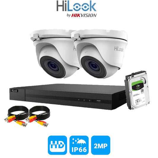 Hilook 2MP Full CCTV Security System. 4CH DVR and 2x Dome Outdoor Cameras and 2TB HDD