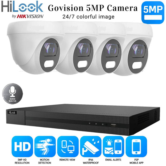 HIKVISION 5MP COLORVU AUDIO MIC CCTV SECURITY OUTDOOR INDOOR CAMERA SYSTEM KIT 4CH DVR 4x Cameras (white) 1TB HDD