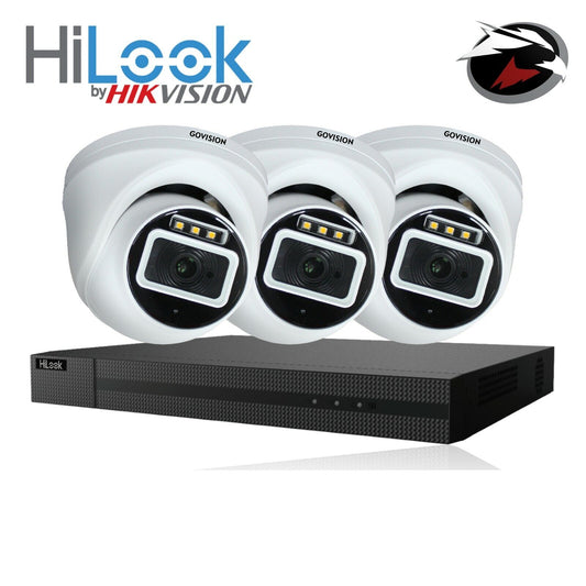 HIKVISION CCTV HD 5MP COLORFUL NIGHT & DAY OUTDOOR DVR HOME SECURITY SYSTEM KIT 4CH DVR 3x Cameras (white) 1TB HDD
