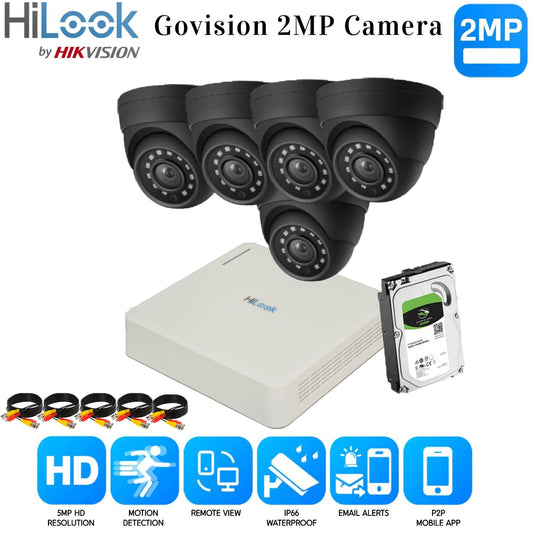 Hikvision Home Outdoor CCTV Security Camera System Kit HD 1080P 4CH DVR IR NIGHT 8CH DVR 5xCameras (gray) 1TB HDD