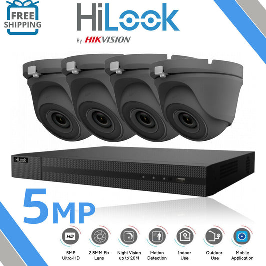 CCTV ULTRA HD 5MP NIGHTVISION OUTDOOR DVR HIK-CONNECT HOME SECURITY SYSTEM KIT 4CH DVR 4x Cameras (grey) 1TB HDD