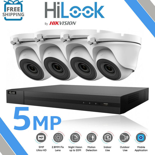 CCTV ULTRA HD 5MP NIGHTVISION OUTDOOR DVR HIK-CONNECT HOME SECURITY SYSTEM KIT 4CH DVR 4x Cameras (white) 1TB HDD