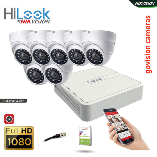 HIKVISION CCTV SYSTEM FULL HD DVR HD OUTDOOR CAMERA HOME SECURITY KIT 8CH DVR 7xCameras (white) 1TB HDD