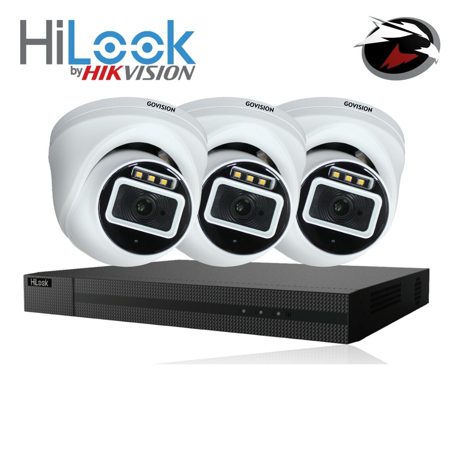 HIKVISION CCTV HD 5MP COLORFUL NIGHT & DAY OUTDOOR DVR HOME SECURITY SYSTEM KIT 4CH DVR 3x Cameras (white) 2TB HDD