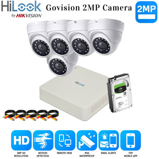 Hikvision Home Outdoor CCTV Security Camera System Kit HD 1080P 4CH DVR IR NIGHT 8CH DVR 5xCameras (white) 2TB HDD