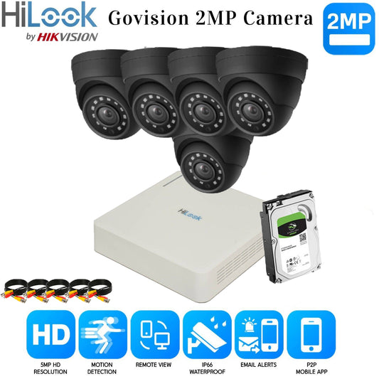 Hikvision Home Outdoor CCTV Security Camera System Kit HD 1080P 4CH DVR IR NIGHT 8CH DVR 5xCameras (gray) 2TB HDD