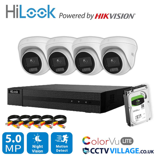 HIKVISION COLORVU POE CCTV SYSTEM IP UHD 8MP NVR 4K 5MP 24/7 COLORVU CAMERA KIT 4CH NVR 4x Cameras 4TB HDD