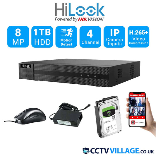 HIKVISION HILOOK 4 CHANNEL CCTV DVR HDMI 4K FULL HD 8MP RECORDER AHD HDMI UK (DVR-204U-M1) 1TB HDD