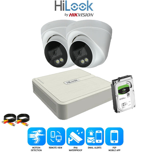 IN/OUTDOOR HIKVISION COLORVU CCTV SYSTEM HILOOK AUDIO MIC 2MP 1080CAMERA KIT 4CH DVR 2x Cameras 1TB HDD