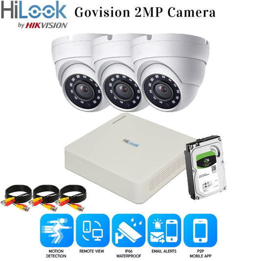 HIKVISION CCTV SYSTEM FULL HD DVR HD OUTDOOR CAMERA HOME SECURITY KIT 4CH DVR 3xCameras (white) 2TB HDD