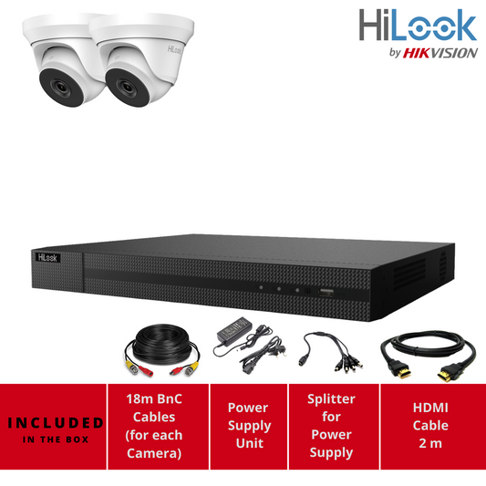 HIKVISION HD CCTV SYSTEM 2MP 4CH DVR OUTDOOR IP66 40M LOW LIGHT CAMERA 2x Cameras (white) 6TB HDD