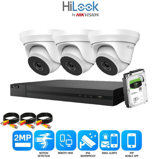 Hilook 2MP Full CCTV Security System.  4CH DVR and 3x Outdoor Low Light Cameras and 1TB HDD